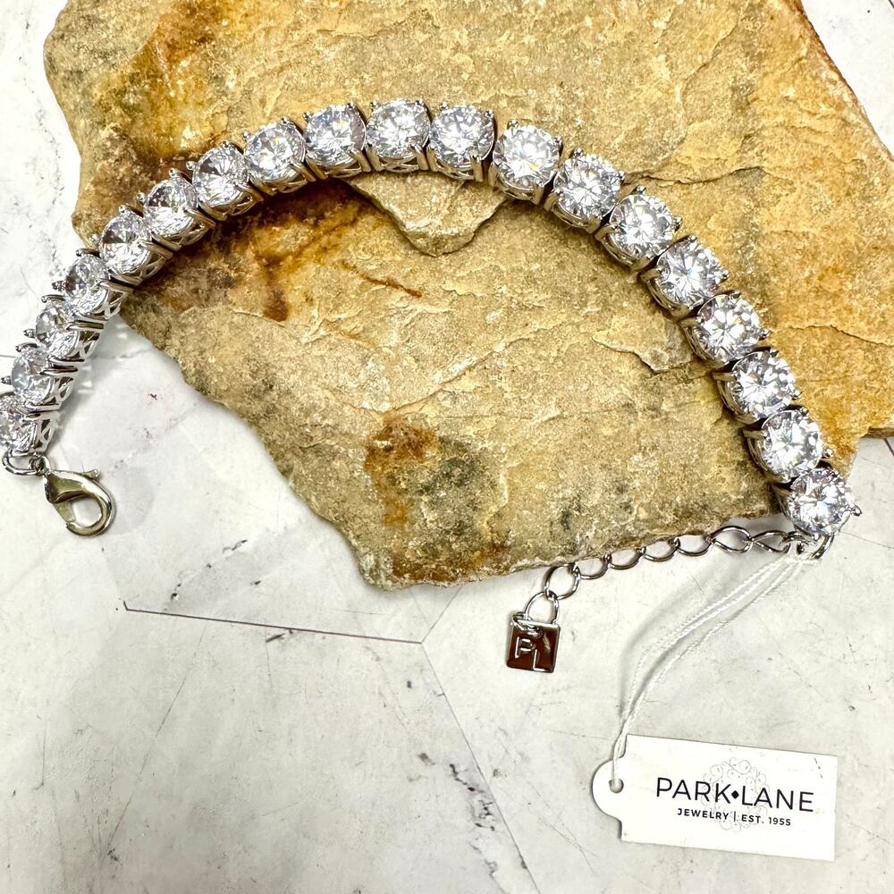 NWT Park Lane Tennis Bracelet Silver Tone 19 8mm Clear CZ Rhinestones Bling 7" +